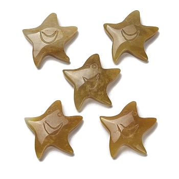 Natural Topaz Jade Carved Cabochons, Starfish with Smiling Face, 28.5~29.5x29.5~30x6.5mm