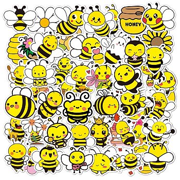 50Pcs PVC Self-Adhesive Cartoon Bees Stickers, Waterproof Insect Decals for Party Decorative Presents, Yellow, 60~70mm