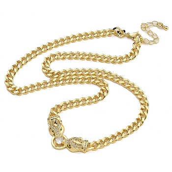 Brass Micro Pave Cubic Zirconia Leopard Pendant Twisted Chain Necklaces, Real 18K Gold Plated, Clear, 19.25 inch(48.9cm)