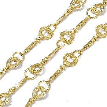 Brass Teardrop & Knot & Twist Bar & Ring Link Chains, with Spool, Unwelded, Long-Lasting Plated, Cadmium Free & Nickel Free & Lead Free, Real 18K Gold Plated, 10.5x9x0.5mm, 14x2.5x2.5mm, 7x3x3.5mm, 8x1mm