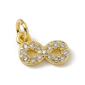 Brass Micro Pave Cubic Zirconia Charms, with Jump Rings, Infinity Charm, Real 18K Gold Plated, 7x10x1.5mm, Hole: 2.7mm