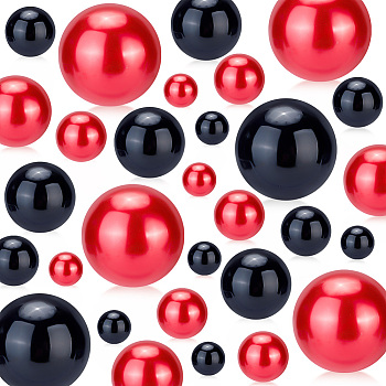 ABS Plastic Imitation Pearl Beads, No Hole, Round, Red, 10~30mm, 148pcs/set
