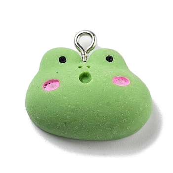 Opaque Resin Pendants, Animal Charms with Platinum Plated Iron Loops, Frog, 19x21x8mm, Hole: 2mm