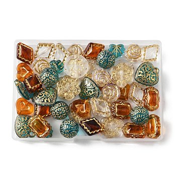 50Pcs 10 Styles Acrylic Beads, Imitation Amber, Golden Metal Enlaced, Mixed Shapes, Mixed Color, 10.5~19x13~18x5.5~14mm, Hole: 1.5~3mm, 5pcs/style