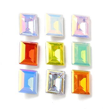 K9 GLass Rhinestone Cabochons, Faceted, Pointed Back & Back Plated, Rectangle, Mixed Color, 10x8x4mm