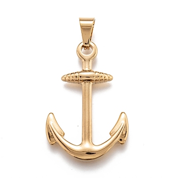 304 Stainless Steel Pendants, Anchor, Golden, 37.5x25x4mm, Hole: 5x7mm
