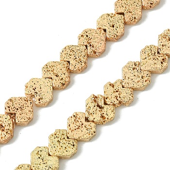 Electroplated Natural Lava Rock Beads Strands, Heart, Light Gold Plated, 7.5~8.5x8~8.5x2.5~3mm, Hole: 0.9mm, about 54pcs/strand, 15.51''(39.4cm)