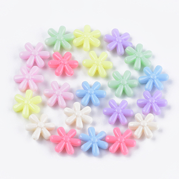 Opaque Acrylic Beads, Flower, Mixed Color, 14.5x13x5.5mm, Hole: 1.2mm, about 1425pcs/500g
