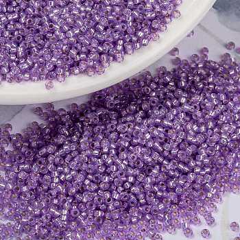 MIYUKI Round Rocailles Beads, Japanese Seed Beads, 15/0, (RR574) Dyed Lilac Silverlined Alabaster, 1.5mm, Hole: 0.7mm, about 5555pcs/10g