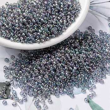 MIYUKI Round Rocailles Beads, Japanese Seed Beads, (RR2444) Transparent Blue Gray Rainbow Gold Luster, 8/0, 3mm, Hole: 1mm, about 422~455pcs/bottle, 10g/bottle