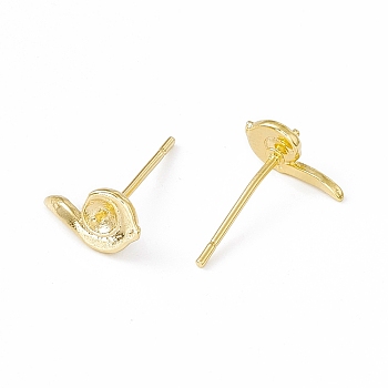 Brass Stud Earring Finding, Earring Settings for Half Drilled Beads, Snail, Cadmium Free & Lead Free, Long-Lasting Plated, Real 24K Gold Plated, 5x10mm, Inner Diameter: 3mm, Pin: 0.8mm