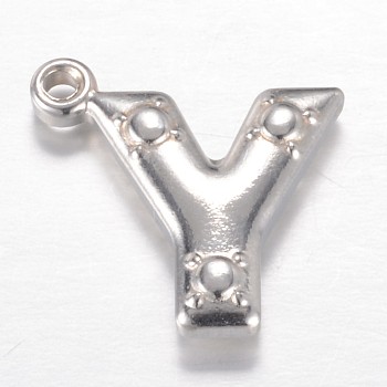 201 Stainless Steel Charms, Letter Y, Stainless Steel Color, 15x15x3.1mm, Hole: 1.2mm