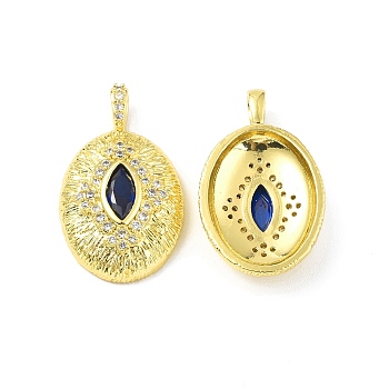 Brass Micro Pave Clear Cubic Zirconia Pendants, with Glass, Oval Charm, Real 18K Gold Plated, 24x14.5x4.8mm, Hole: 2.2x3.4mm