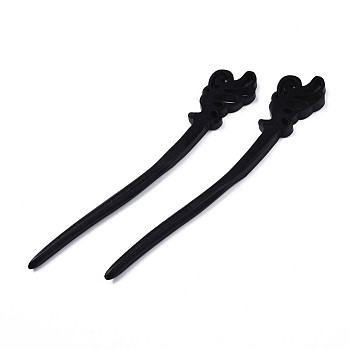 Vintage Schima Wood Hair Sticks Findings, Hair Accessories for Women, Black, 170x19x7mm, Hole: 2mm