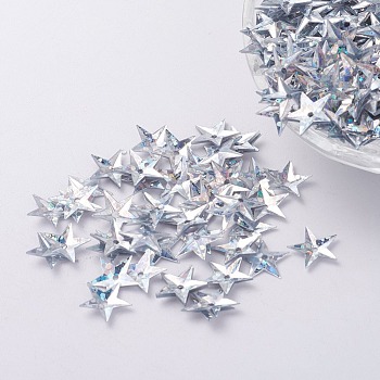 Ornament Accessories Plastic Paillette/Sequins Beads, Star, Silver, 10x10x0.8mm, Hole: 1mm