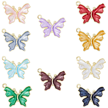 40Pcs 10 Colors Rack Plating Alloy Enamel Pendants, Light Gold, Butterfly, Mixed Color, 19x23.5x4mm, Hole: 1.6mm, 4pcs/color