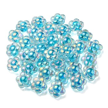 UV Plating Rainbow Iridescent Transparent Acrylic Beads, Two Tone, Flower, Deep Sky Blue, 15.5x16x9mm, Hole: 3mm