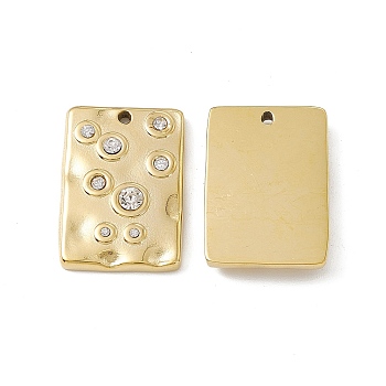Vacuum Plating 201 Stainless Steel Rhinestone Pendants, Real 18K Gold Plated, Rectangle Charms, Crystal, 22.5x15.5x3.5mm, Hole: 1.4mm