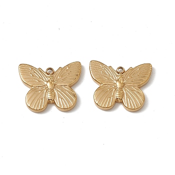 Vacuum Plating 201 Stainless Steel Pendants, Butterfly Charm, Real 18K Gold Plated, 15x18x2.5mm, Hole: 1.5mm