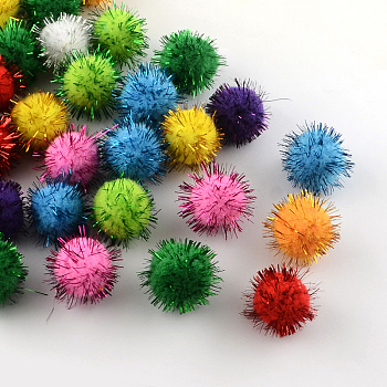 Handmade DIY Doll Craft Pom Pom Yarn, Pom Pom Balls, with Metallic Cord, Mixed Color, 10mm, about 2000pcs/bag