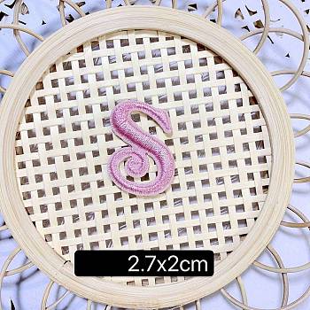 Computerized Embroidery Cloth Self Adhesive Patches, Stick on Patch, Costume Accessories, Letter, Pink, S:27x20mm