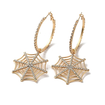 Halloween Alloy Tassels Hoop Earrings, with Rhinstone, Jewely for Women, Spider Web, Golden, 86.5x41.5mm