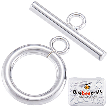 Brass Toggle Clasps, Long-Lasting Plated, Ring, 925 Sterling Silver Plated, Bar: 6x18x2.1mm, Hole: 2.4mm, Ring: 16.5x13.2x2.2mm, Hole: 2.4mm, 15pcs;