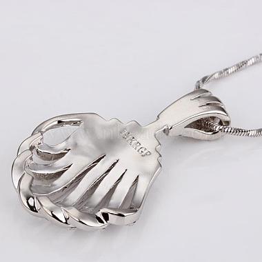 Real Platinum Plated Eco-Friendly Tin Alloy Czech Rhinestone Shell Pendant Necklaces(NJEW-BB09775)-2