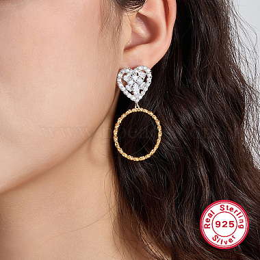 Two Tone Platinum & Golden 925 Sterling Silver Dangle Stud Earrings(QO3492-2)-2