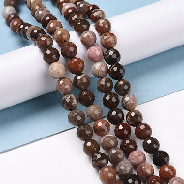 Chapelets de perles en bois pétrifié naturel(G-E571-27B)-2