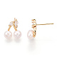 Natural Pearl Stud Earrings with Cubic Zirconia(PEAR-N020-05G)-2