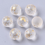 Transparent Spray Painted Frosted Glass Beads, with Golden Foil, No Hole/Undrilled, Round, Creamy White, 8mm(GLAA-N035-05A-02)