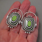 Alloy Enamel Dangle Earrings, with Glass, Antique Silver, Rectangle, 37mm(FS-WG6E131-13)