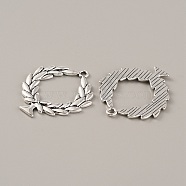 Tibetan Style Alloy Pendants, Leafy Branch Charms, Olive Branch, Antique Silver, 38x33x2mm, Hole: 2mm(FIND-TAC0002-061C)