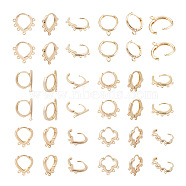 12 Pairs 6 Style Brass Hoop Earring Findings, with Loop, Flower & Ring & Triangle & Teardrop, Real 14K Gold Plated, 10 Gauge, 15~17.5x13.5~18.5x2.5mm, Hole: 1mm, Pin: 0.7mm, 2 pairs/style(KK-CD0001-21)