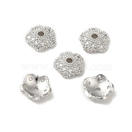 Rack Plating Brass Beads Caps, with Clear Cubic Zirconia, Long-Lasting Plated, Lead Free & Cadmium Free, Flower, Platinum, 6x6x2mm, Hole: 1mm(KK-B088-04A-P)