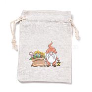 Christmas Cotton Cloth Storage Pouches, Rectangle Drawstring Bags, for Candy Gift Bags, Santa Claus Pattern, 13.8x10x0.1cm(ABAG-M004-02N)