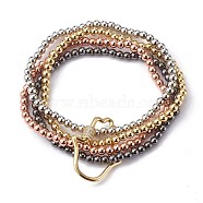 Brass Beads Stretch Bracelets, with Brass Micro Pave Cubic Zirconia Screw Carabiner Lock Charms, Hand of Miriam, Mixed Color, Inner Diameter: 2-1/8 inch(5.5cm)(BJEW-JB05952-02)