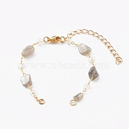 Nuggets Natural Labradorite Beaded Bracelet Makings, with Brass Cable Chains and 304 Stainless Steel Lobster Claw Clasps, Golden, 6-1/8 inch(15.5cm)(AJEW-JB00953-04)