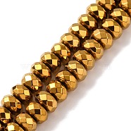 Electroplate Non-magnetic Synthetic Hematite Beads Strands, Faceted, Rondelle, Grade A, Golden Plated, 8x4mm, Hole: 1.2mm, about 83pcs/strand, 16 inch(X-G-J160-E-02)