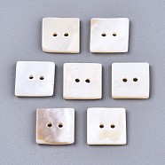 2-Hole Freshwater Shell Buttons, Square, Seashell Color, 12x12x2mm, Hole: 1.4mm(SHEL-S276-137B-01)