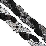 8-Shaped Polyester Ribbons, with Sequins, Black, 1-5/8 inch(40mm), about 14.76 Yards(13.5m)/Bundle(OCOR-WH0074-57B)