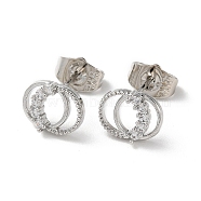 Brass Rhinestone Stud Earrings, Double Rings, Platinum, 8x10mm(EJEW-Z021-51P)