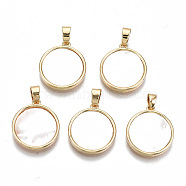 Natural Sea Shell Pendants, with Brass Jump Ring, Nickel Free, Flat Round, Real 18K Gold Plated, 17.5x15x2mm, Hole: 2.5x3mm(KK-S354-263-NF)