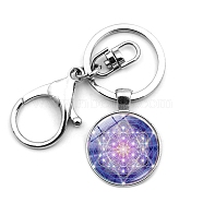 Glass Keychains, with Alloy Findings, Flat Round, Slate Blue, 9.2cm(PW-WG95496-04)