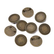 Vintage Alloy Brooch Cabochon Bezel Settings, with Iron Pin Back Bar Findings, Cadmium Free & Nickel Free & Lead Free, Antique Bronze, Flat Round Tray: 20mm, 28x2mm, Pin: 0.8mm(PALLOY-O038-20AB-NF)