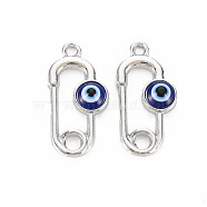 Alloy Enamel Pendants, Platinum, Cadmium Free & Lead Free, Safety Pin Shape with Evil Eye, Dark Blue, 23x11.5x4mm, Hole: 1.6mm(PALLOY-S132-352P)