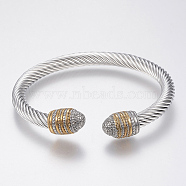 304 Stainless Steel Cuff Bangles Torque Bangles, Golden & Stainless Steel Color, 47x56mm(1-3/4 inchx2-1/4 inch)(BJEW-H570-02GP)