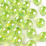 Transparent Acrylic Beads, AB Color Plated, Round, Yellow Green, 12x11mm, Hole: 2.5mm(X-MACR-S370-B12mm-729)