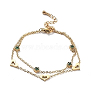 Golden 304 Stainless Steel Double Layer Multi-strand Bracelet, Cubic Zirconic Link Chains Bracelet, Star, 6-1/4 inch(16cm), Extender Chain: 45mm(NJEW-Z027-02A)